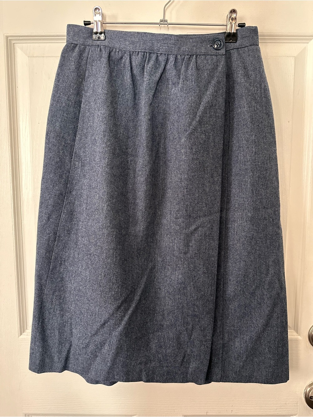 Vintage Classic Women's Blue/Gray A-Line Wrap Skirt - Versatile Office Style
